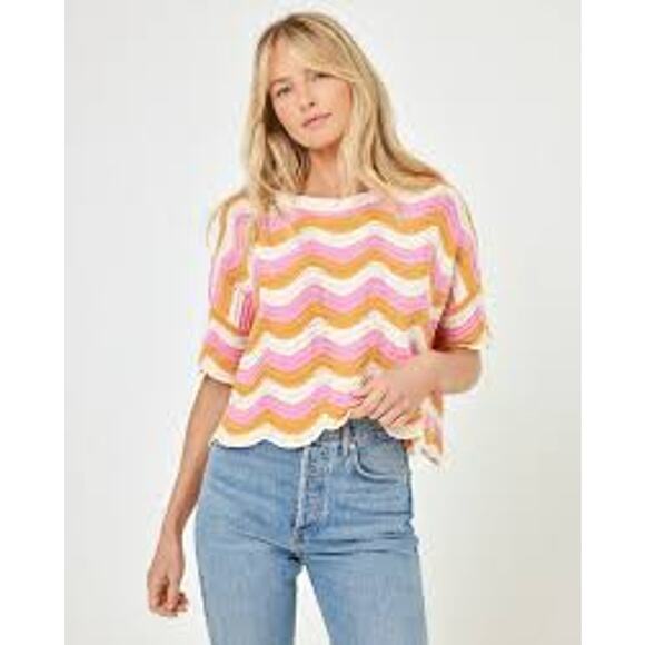L Space Tops - L Space Make Waves Knit Sweater Top, Orange Purple Cream, Womens Sz XS